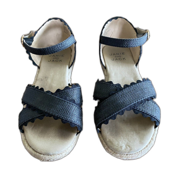 Janie & Jack Black Ric Rac Espadrille Sandals Girls' 10 - Picture 1 of 13